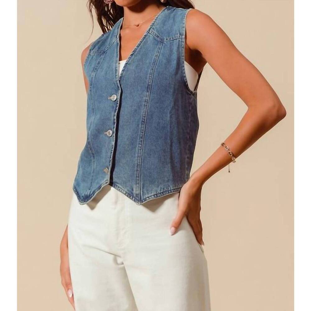 NEW SO ME button up washed vest in denim